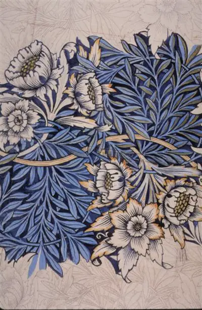 Design for Tulip and Willow Indigo-Discharge Wood-Block Printed Fabric William Morris